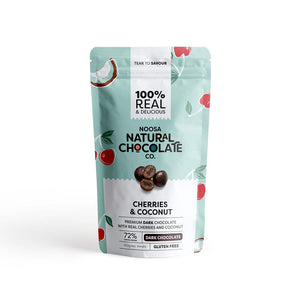 Noosa Natural Chocolate Co. Cherries & Coconut Coated in Premium Dark Chocolate