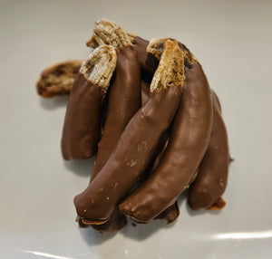 Milk chocolate coated dried banana